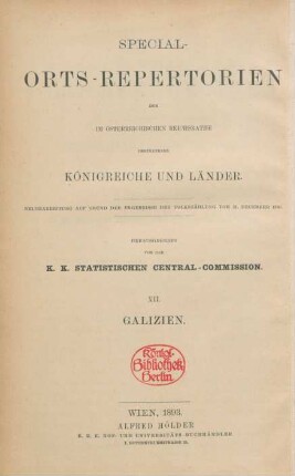 Bd. 12: Special-Orts-Repertorium von Galizien