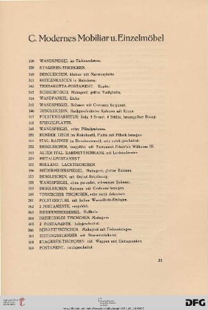 C. Modernes Mobiliar und Einzelmöbel (Nr. 338-484)