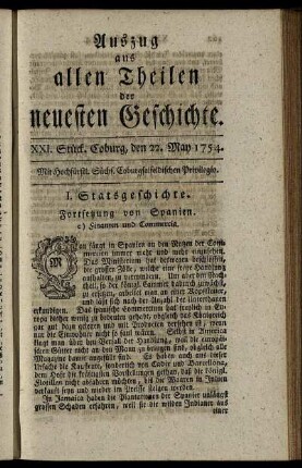 XXI. Stück. Coburg, den 22. May. 1754.