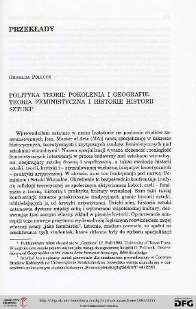 8: Polityka teorii: pokolenia i geografie : teoria feministyczna i historie historii sztuki