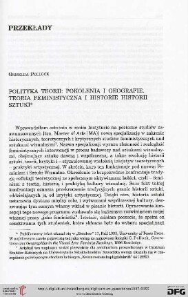 8: Polityka teorii: pokolenia i geografie : teoria feministyczna i historie historii sztuki