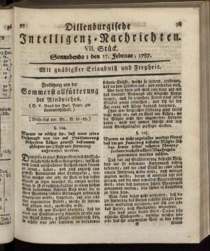 VII. Stück. Sonnabends: den 17. Februar, 1787.