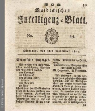 No. 44, Dienstag, den 3ten November 1807