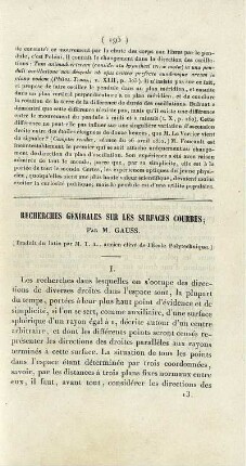 Recherches générales sur les surfaces courbes.