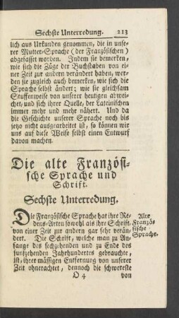 Die alte französische Sprache [...]. Sechste Unterredung.