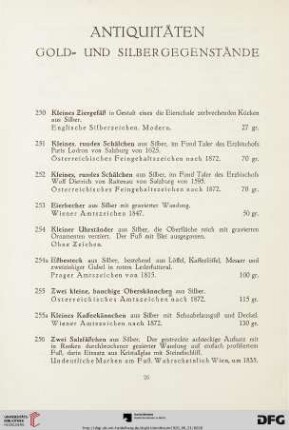 Antiquitäten. Gold- und Silbergegenstände (Nr. 250-282)
