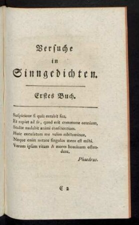 Versuche in Sinngedichten. Erstes Buch