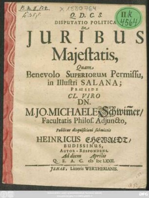 Disputatio Politica De Iuribus Maiestatis