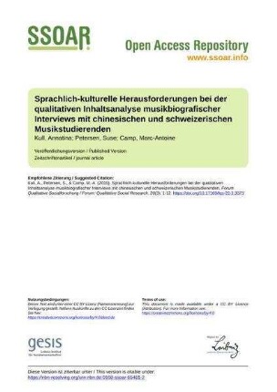 Sprachlich-kulturelle Herausforderungen bei der qualitativen Inhaltsanalyse musikbiografischer Interviews mit chinesischen und schweizerischen Musikstudierenden