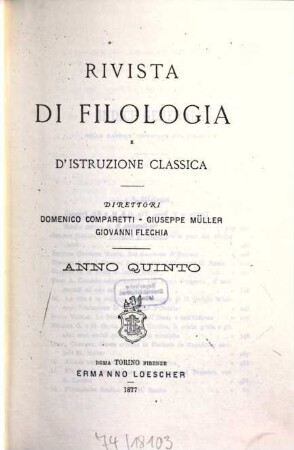 Rivista di filologia e di istruzione classica. 5. 1877