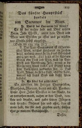 Das fünfte Hauptstück handelt vom Sacrament des Altars.