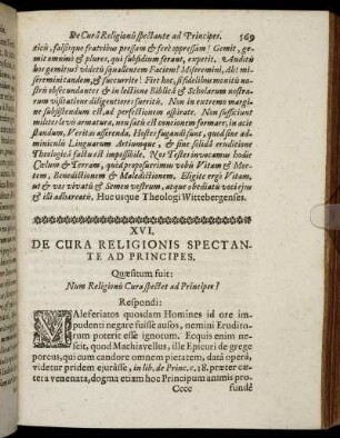XVI. De Cura Religionis Spectante Ad Principes.