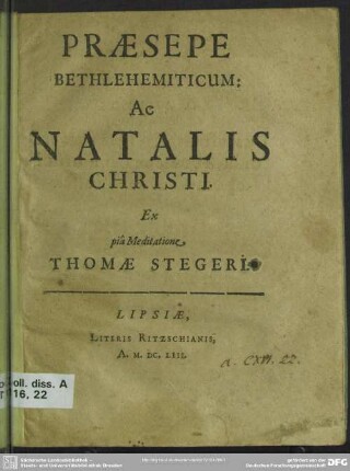 Praesepe Bethlehemiticum: Ac natalis Christi