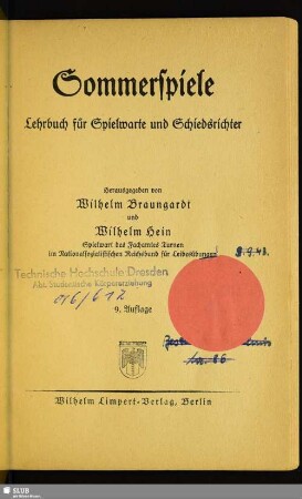 Sommerspiele : Lehrbuch für Spielwarte und Schiedsrichter