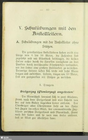 V. Schulübungen mit den Anstellleitern