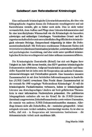 5, Geleitwort zum Referatedienst Kriminologie