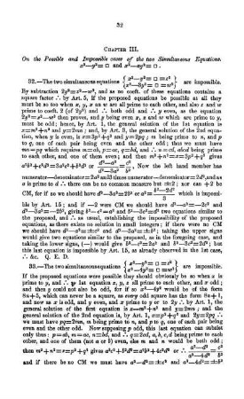 Chapter III. On the Possible and Impossible cases of the two Simultaneous Equations x2-y2= ... .