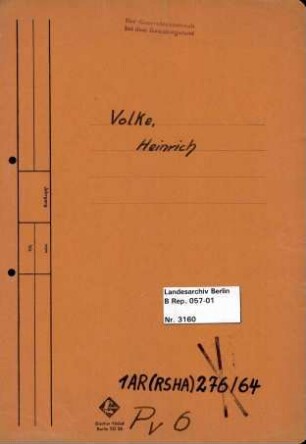 Personenheft Heinrich Volke (*18.07.1911), SS-Obersturmführer