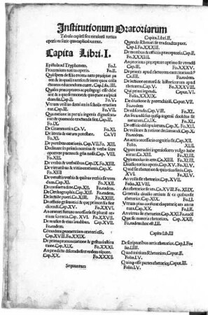 Institutionum Oratoriarum [Capita seu Tituli]