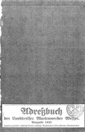 Adreßbuch des Landkreises Marienwerder Westpr.