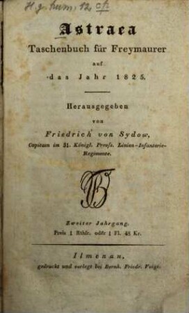 Asträa : Taschenbuch für Freimaurer, 2. 1825