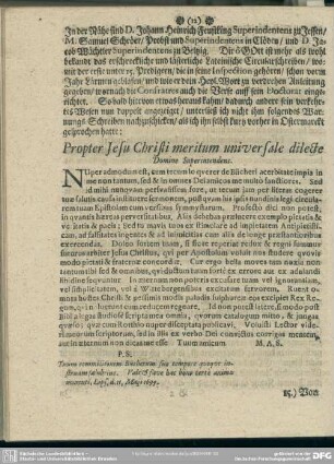 Propter Jesu Christi meritum universale dilecte Domine Superintendens