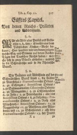 Eilfftes Capitel. Von denen Reichs-Prälaten und Aebbtissinin