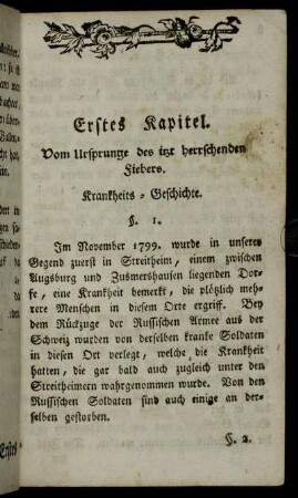 Erstes Kapitel. Vom Ursprunge des itzt herrschenden Fiebers.