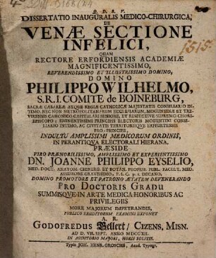 Dissertatio Inauguralis Medico-Chirurgica, De Venæ Sectione Infelici