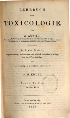 Lehrbuch der Toxicologie : in zwei Theilen, 2