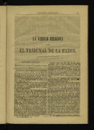 Capitulo Primero. Necesidad de la verdad religiosa para el hombre.