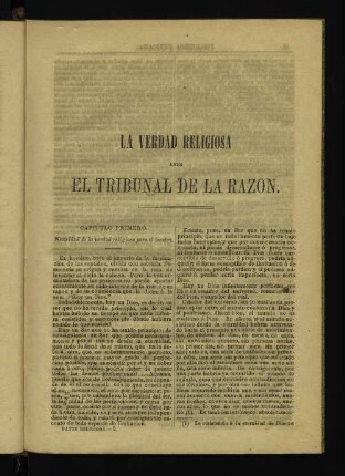 Capitulo Primero. Necesidad de la verdad religiosa para el hombre.