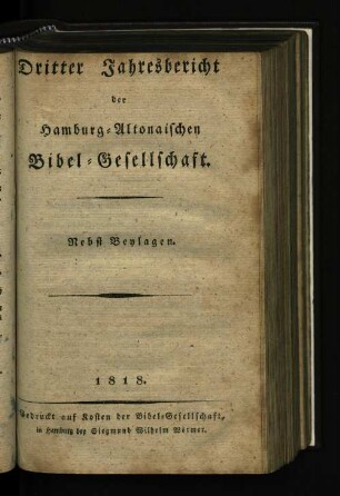 3.1818: Dritter Jahresbericht der Jahres-Bericht der Hamburg-Altonaischer Bibel-Gesellschaft.