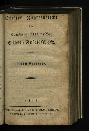 3.1818: Dritter Jahresbericht der Jahres-Bericht der Hamburg-Altonaischer Bibel-Gesellschaft.