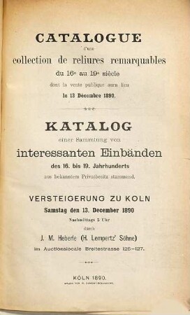 Katalog. [31.] 1890, 13. Dez.