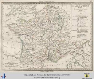 Galliae antiquae in septem et decem provinciis divisa tabula. 1825.