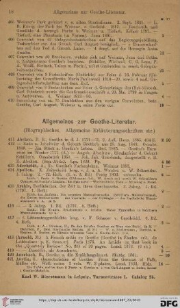 Allgemeines zur Goethe-Literatur (Nr. 411 - 539)