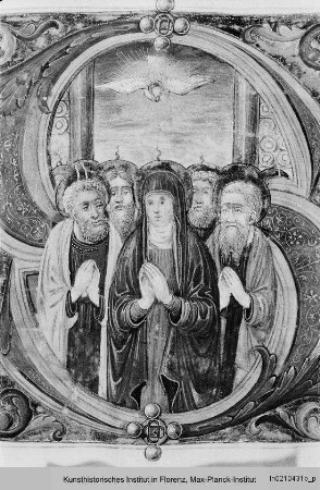 Graduale : Historisierte Initiale S(piritus): Ausgießung des Heiligen Geistes (Pfingsten)