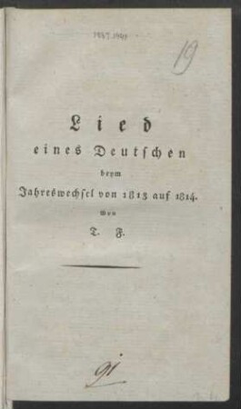 Lied eines Deutschen beym Jahreswechsel von 1813 auf 1814