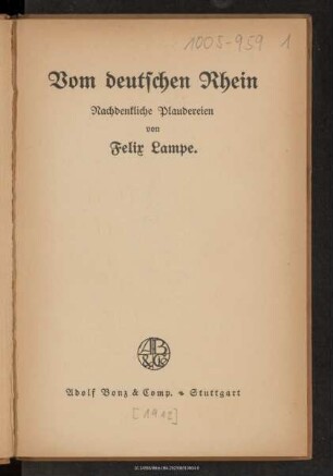 Vom deutschen Rhein : nachdenkliche Plaudereien