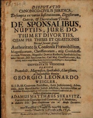 Disp. de sponsalibus, nuptiis, iure dotium ...