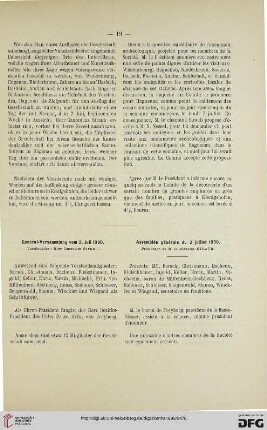 General-Versammlung vom 2. Juli 1890 / Assemblée générale du 2. juillet 18902