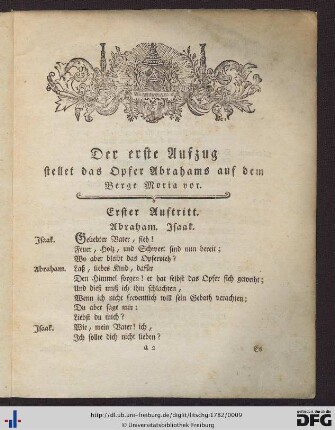 Der erste Aufzug stellet das Opfer Abrahams auf dem Berge Moria vor.