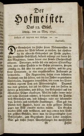 Das 12. Stück. Leipzig, den 22 Merz. 1751.