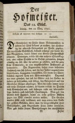 Das 12. Stück. Leipzig, den 22 Merz. 1751.