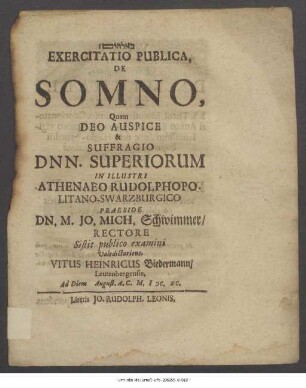 Exercitatio Publica, De Somno