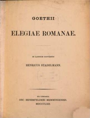 Goethii elegiae romanae