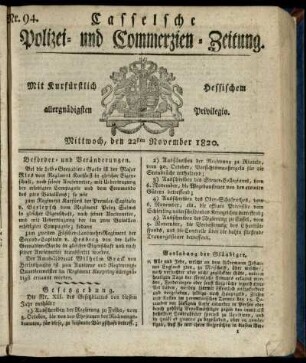 Nr. 94, Mittwoch, den 22sten November 1820