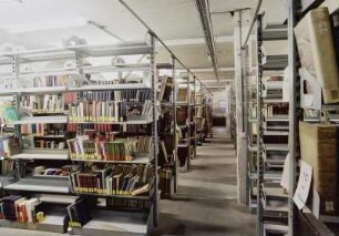 Sächsische Landesbibliothek - Staats- und Universitätsbibliothek Dresden. Zentralbibliothek (ehem. Landesbibliothek). Kellergeschoss. Abteilung Benutzung, Magazin : Dresden-Neustadt, Marienallee 12. Sächsische Landesbibliothek - Staats- und Universitätsbibliothek Dresden. Zentralbibliothek (ehem. Landesbibliothek). Kellergeschoss. Abteilung Benutzung, Magazin