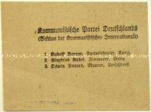 Handzettel mit der Kandidatenliste der KPD für die sächsische Landtagswahl